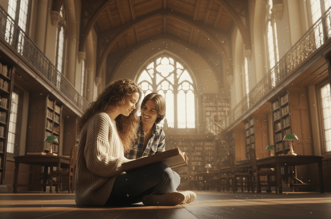 AI art of old library with sunlight