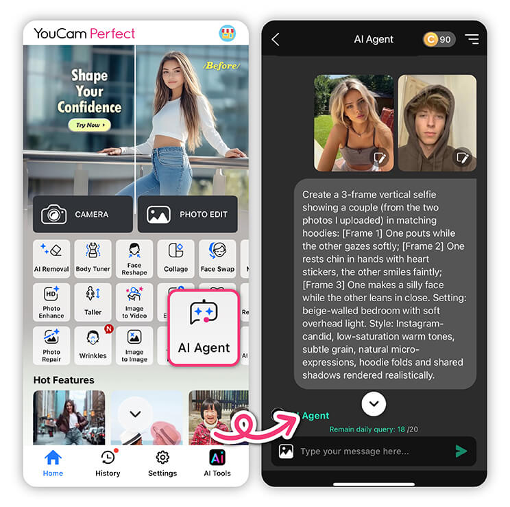 Try YouCam Perfect AI Agent to make AI macbook selfie