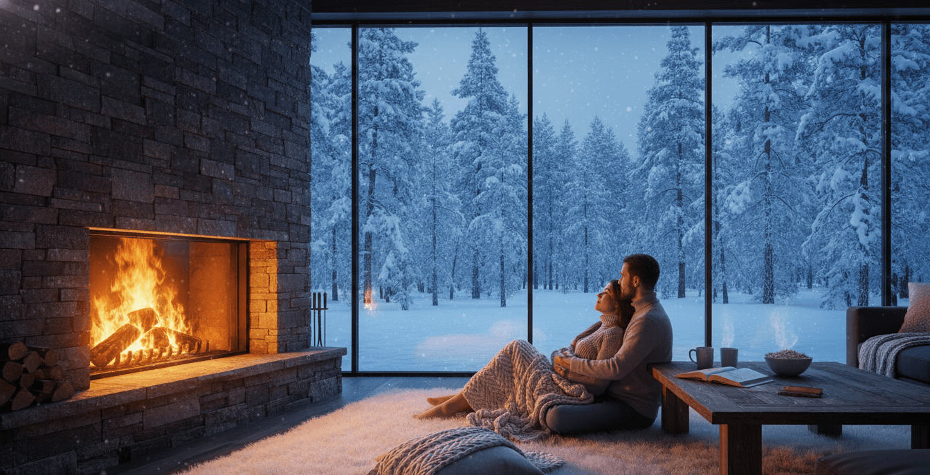 Cozy fireplace winter scene
