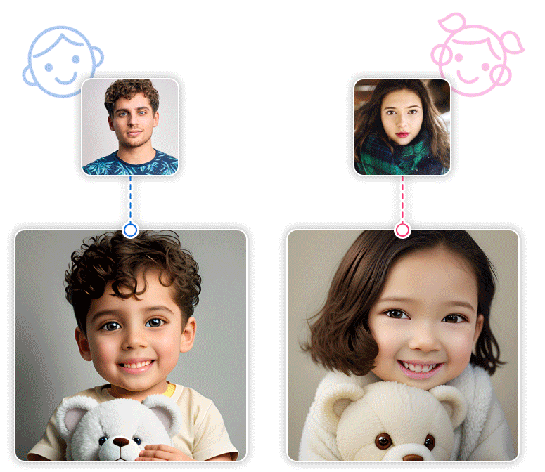 Générateur futur bébé IA, simulateur visage enfant
