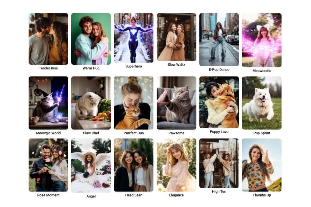 Animationsvorlagen in der Bild-zu-Video-KI vom YouCam Online Editor.