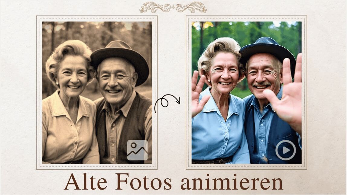 Ein altes, verblichenes Fotos eines Paares witd mit Farbe eingehaucht und animiert