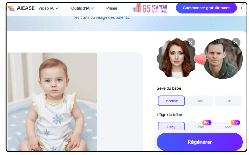 AI Ease : générateur bébé IA, simulateur visage futur enfant