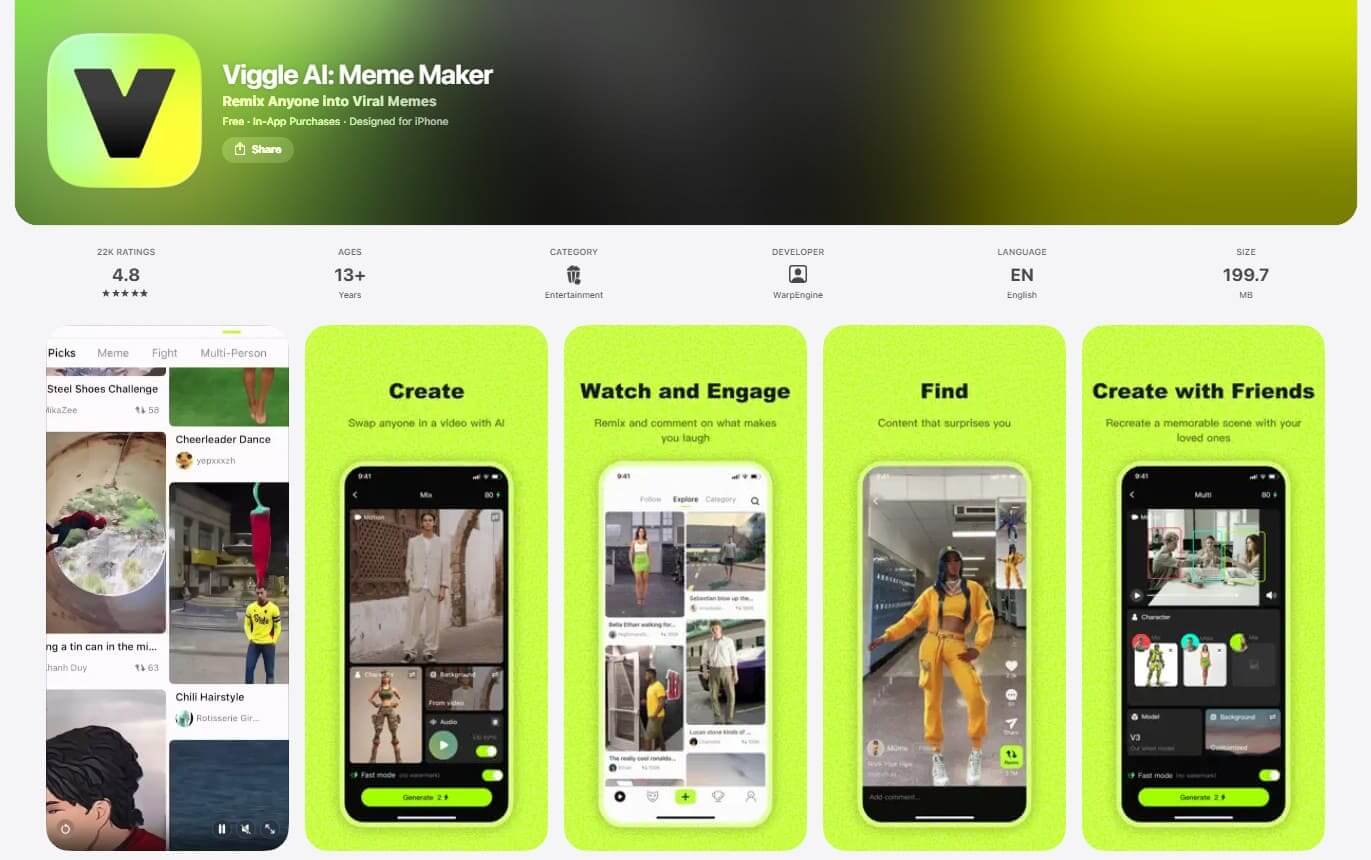 Screenshot von der KI-Tanz-App ViggleAI im AppStore