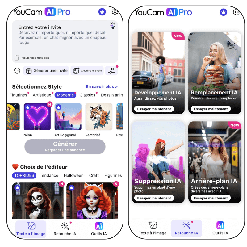 YouCam AI Pro : applications IA iPhone, générateur d'images IA