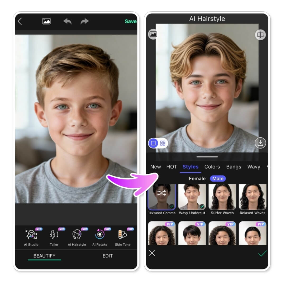 Screenshot form Frisuren-Simulator in YouCam Perfect