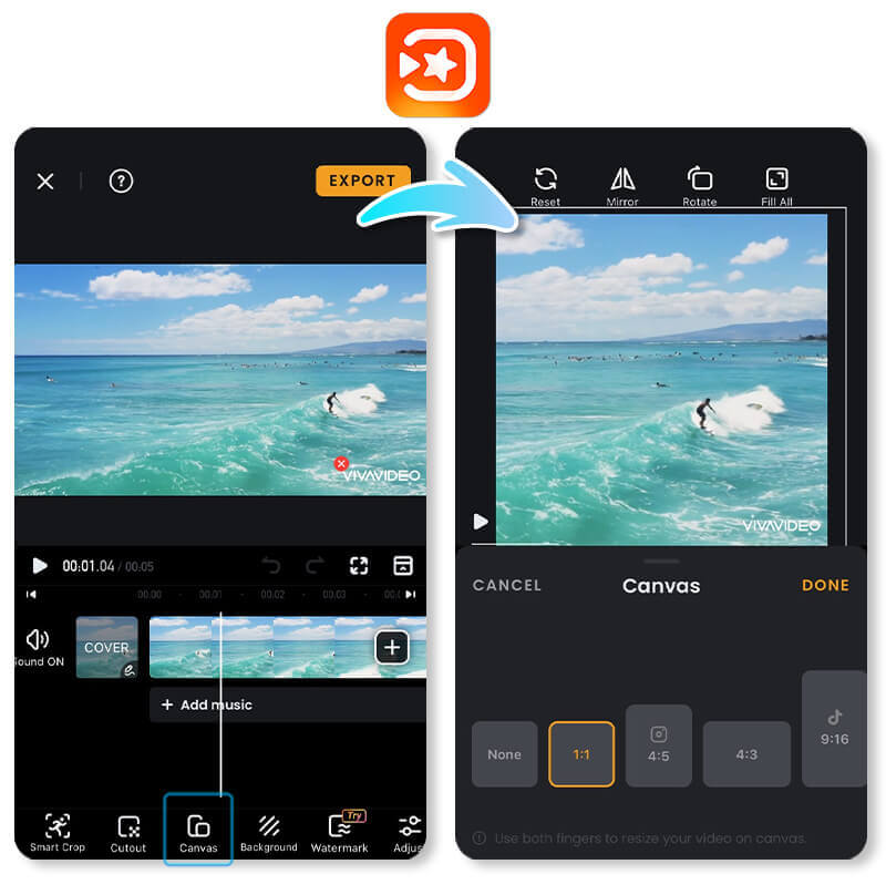 VivaVideo: resize video for youtube shorts