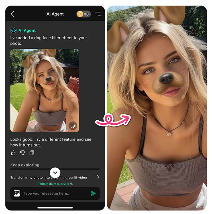 Add dog face filter on your pic