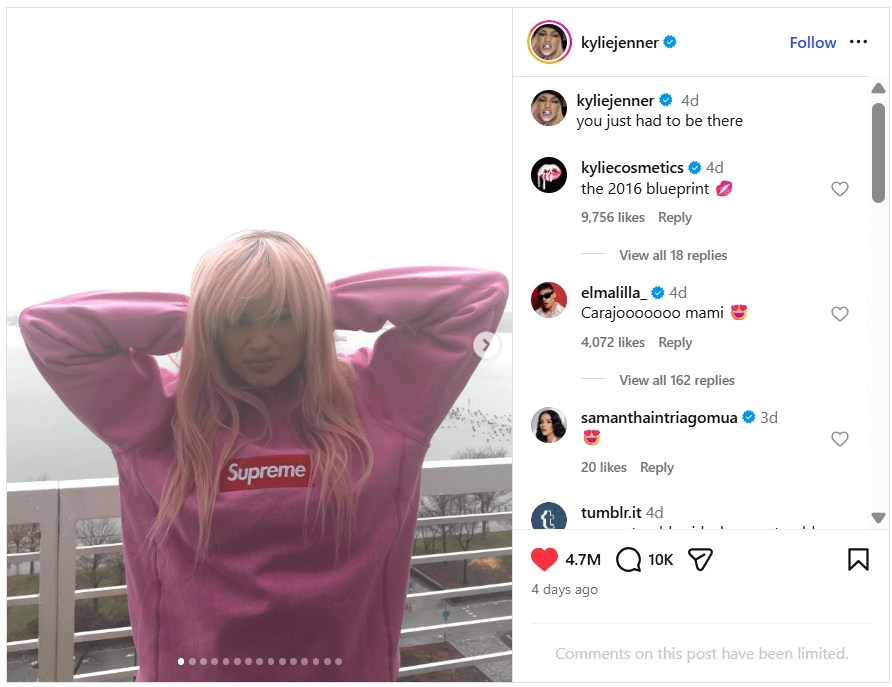 Kylie Jenner 2016 throwback Instagram post