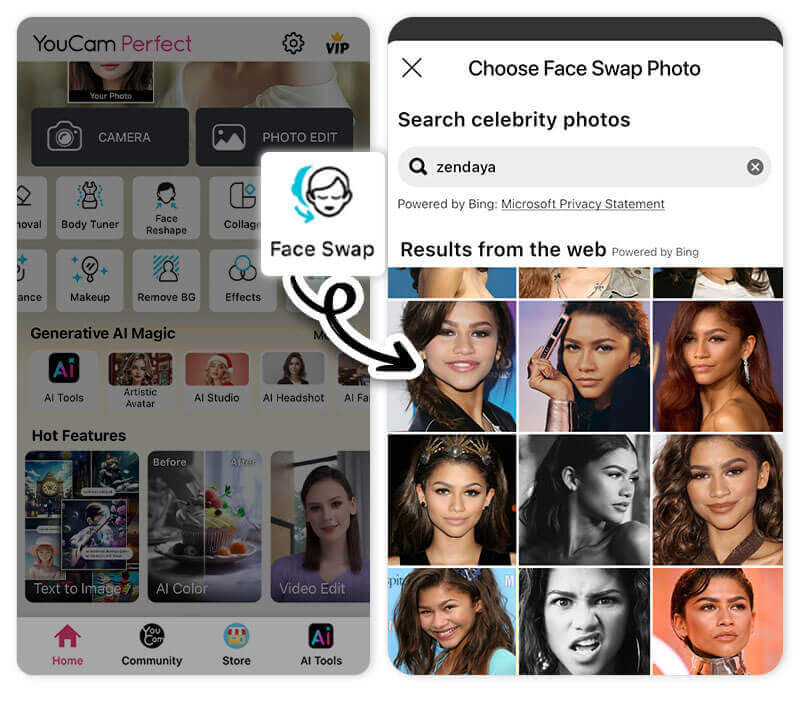 Experimente a ferramenta AI Face Swap para encontrar seu sósia famoso e ver com quem você parece.