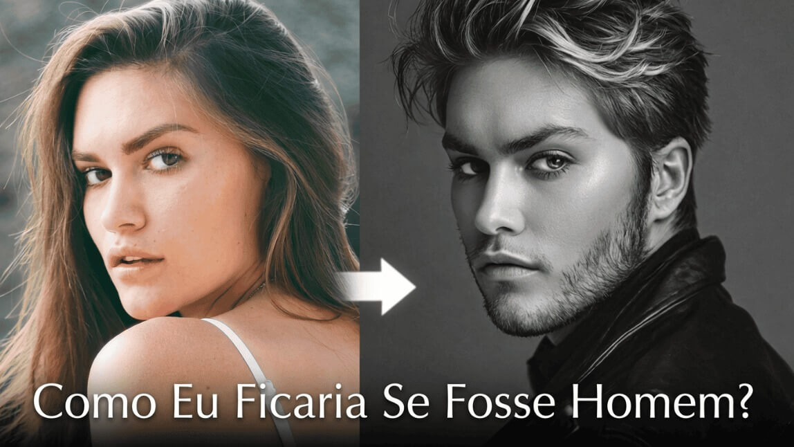 Antes e depois de mulher transformada em homem usando o filtro versão masculina IA para trend do TikTok.