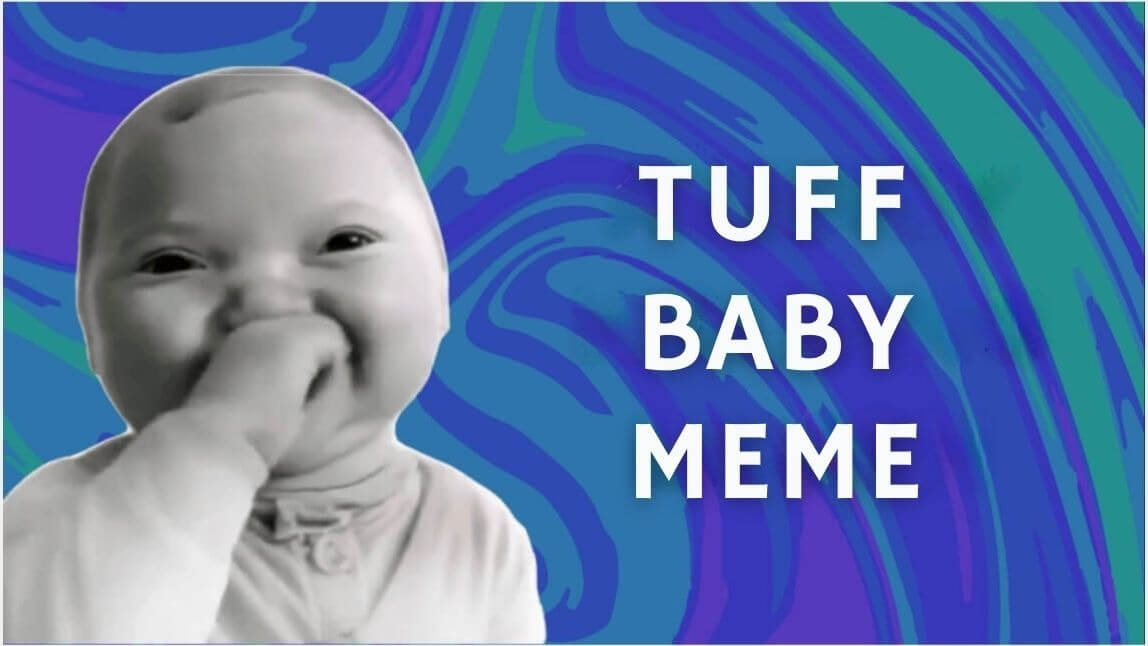 Tuff Baby Meme erklärt: Digitales Baby hält sich die Hand vor den Mund um Lachen zu unterdrücken, bekannt als AI Baby Holding Laugh.