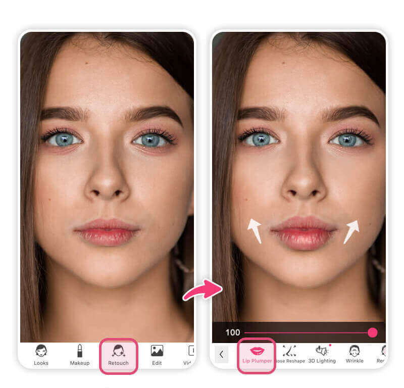 Try YouCam Makeup's lip filler filter to see what you would look like with lip filler