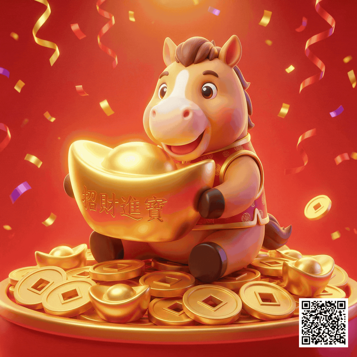 金元寶聚寶盆 2026過年圖案,馬年圖案,馬年祝福圖,馬年賀卡