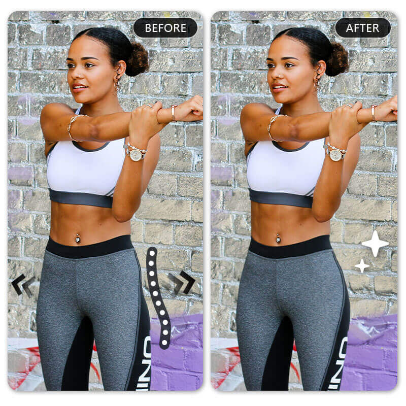 Use o filtro de bunda IA como inspiração para suas metas Mulher usando o celular para editar uma foto e aumentar o bumbum com o filtro de bunda IA como referência para metas de treino.