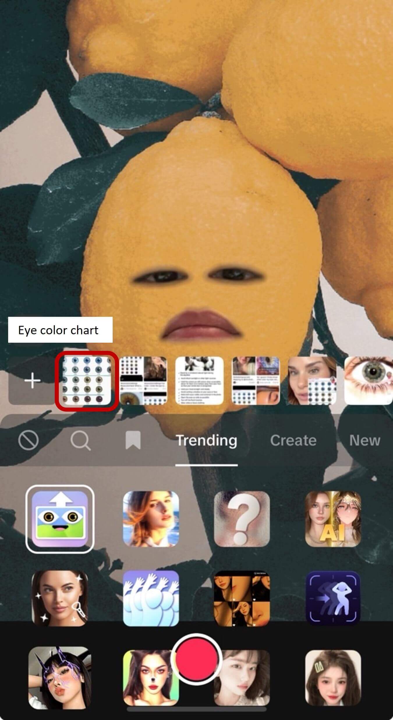 Applying an eye color chart as a background in TikTok for eye color comparison.
