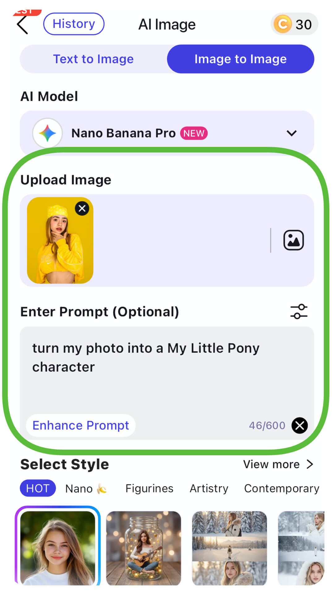 Exemplo de prompt de texto para gerar my little pony