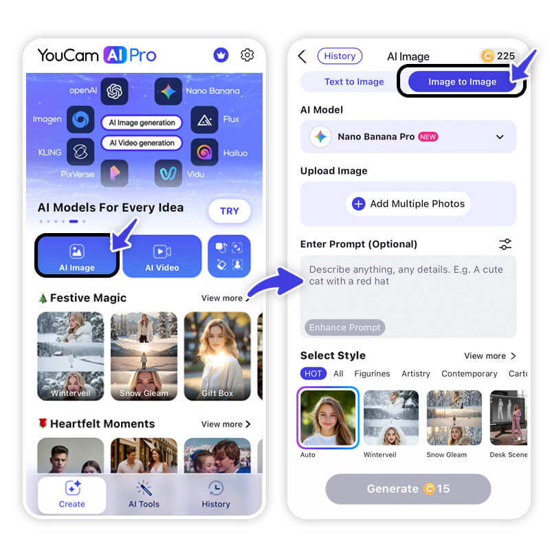 Interface do app mostrando a função Imagem para Imagem