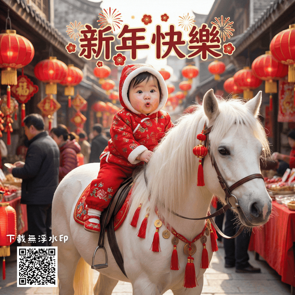 新年駕馬可愛風 2026過年圖案,馬年圖案,馬年祝福圖,馬年賀卡