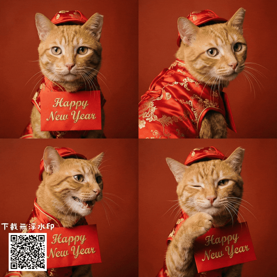 四格喜氣過年照 2026過年圖案,馬年圖案,馬年祝福圖,馬年賀卡