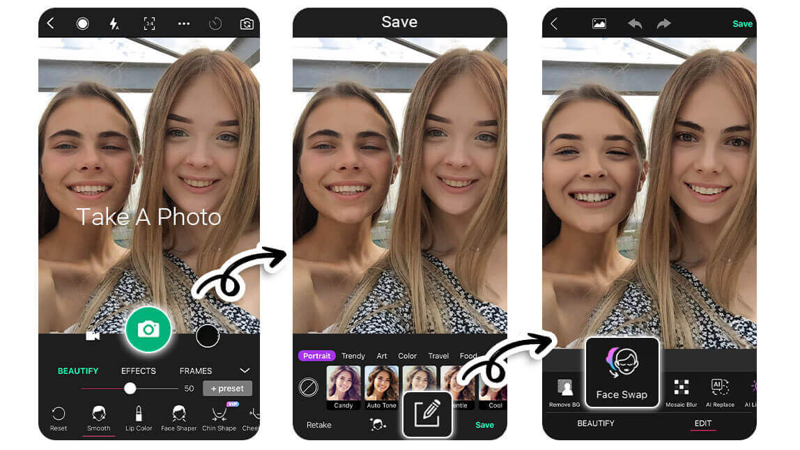 For best Face Swap results, choose photos where both faces are well-lit and clear. Create fun and memorable photos with YouCam Perfect's AI face Swap.