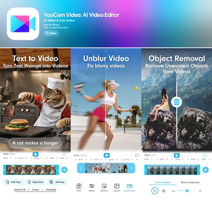 Baixe o app YouCam Video, o melhor editor de vídeos para criar uma surpresa de Dia dos Namorados.