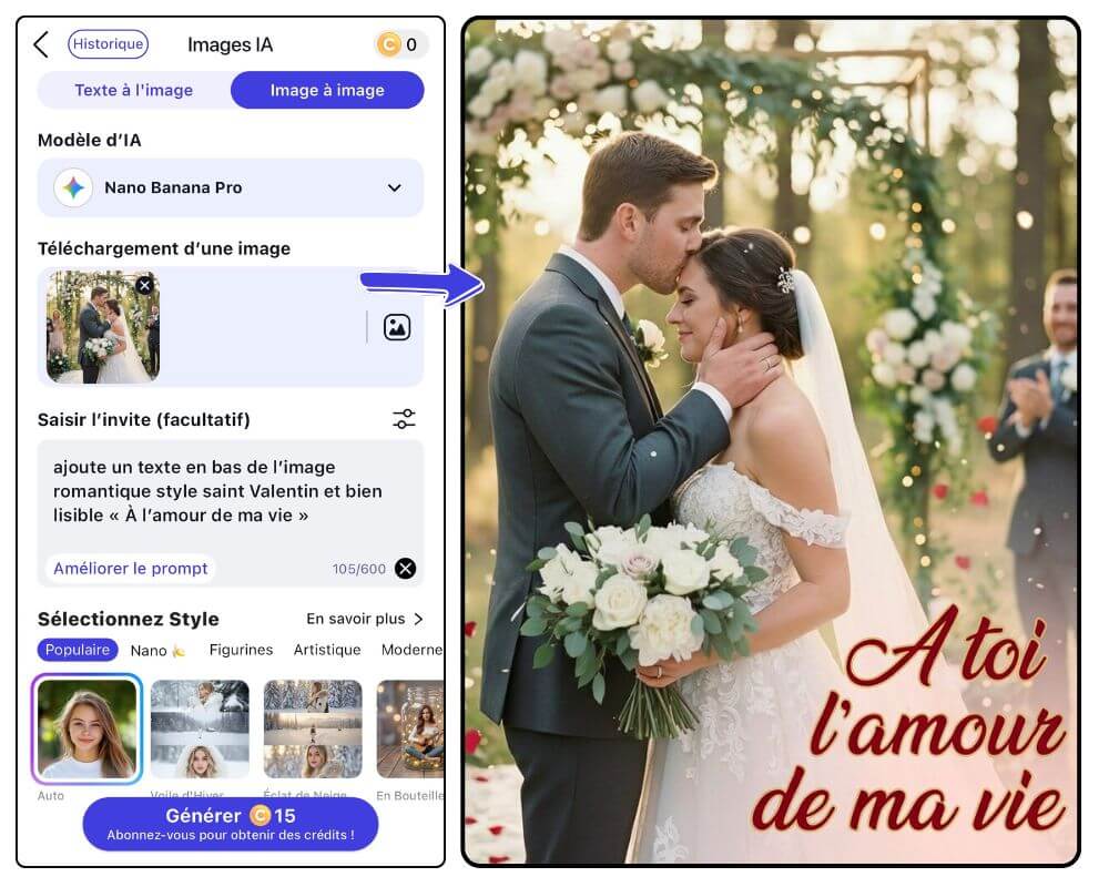 Ajouter citation ou phrases couples sur photo