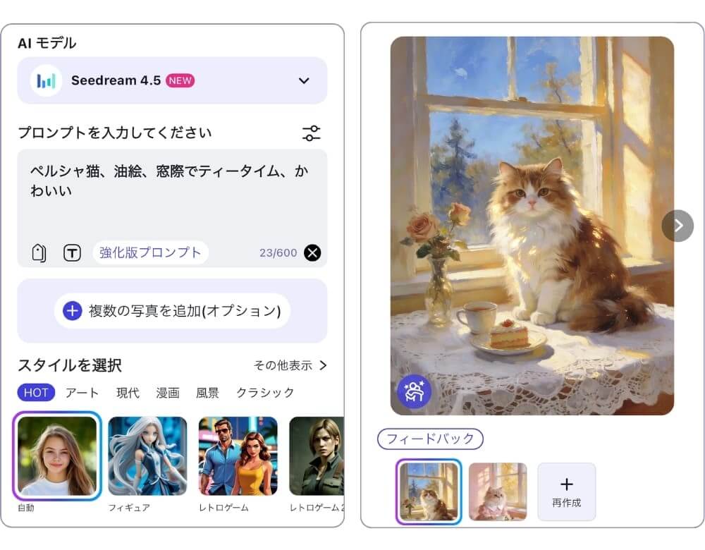 スマホアプリで油絵AIアートを作成する様子