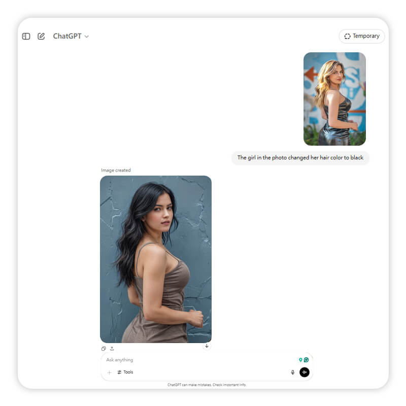 ChatGPT가 사진 생성 시 얼굴이 바뀐 예시