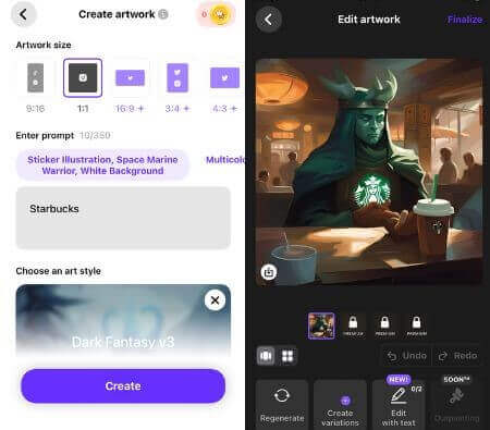 WOMBO Dreamで画像生成する様子