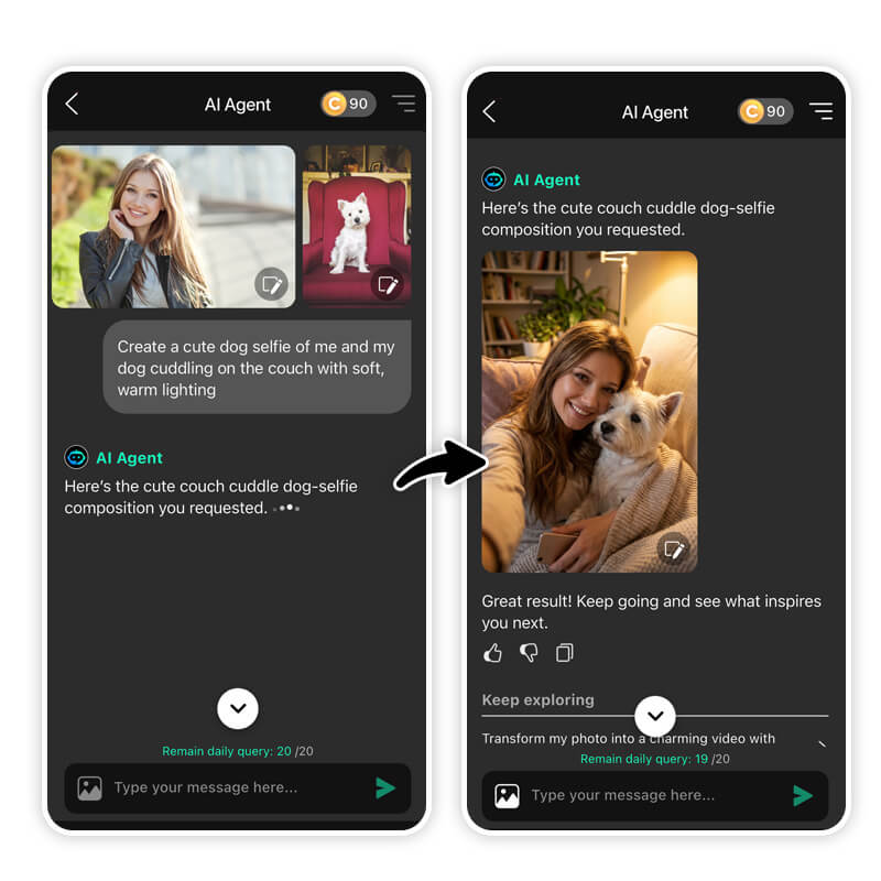 AI Agent feature for creative dog selfies
