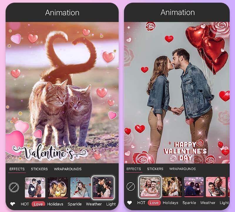 Füge die romantischen animierten Effekte von YouCam Perfect in deine Valentinstagsfotos ein.