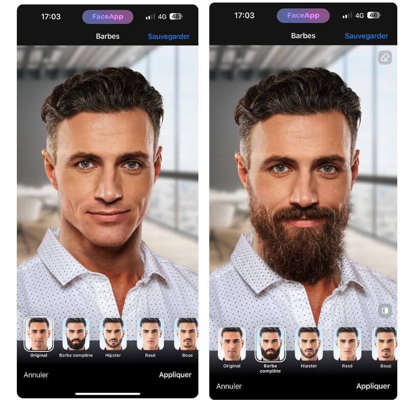 Face app : filtre avec et sans barbe