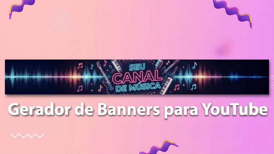 Exemplo de arte de canal para YouTube criada por um gerador de banner com IA, mostrando um banner para um canal de música com luzes neon.