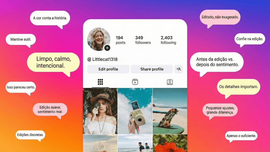 Perfil do Instagram com exemplos de legendas curtas, aesthetic e criativas para fotos