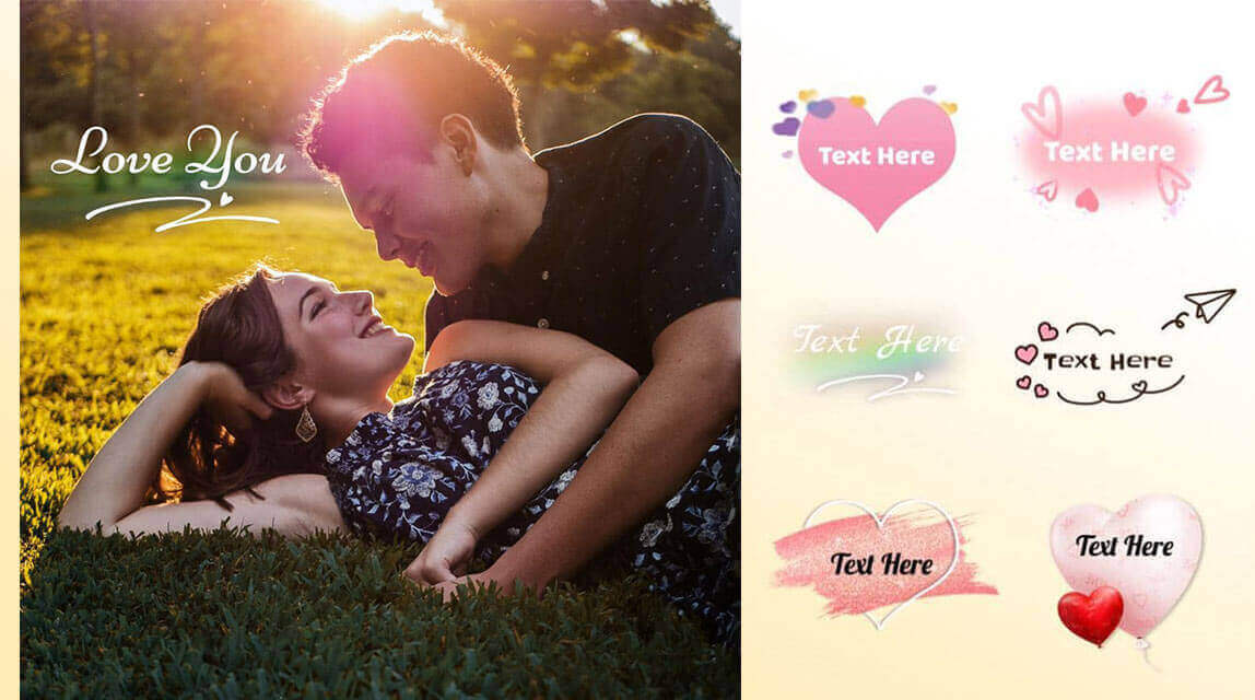 Valentinskarten-App mit romantischen Text-Stickern und Herzrahmen für Liebesfotos