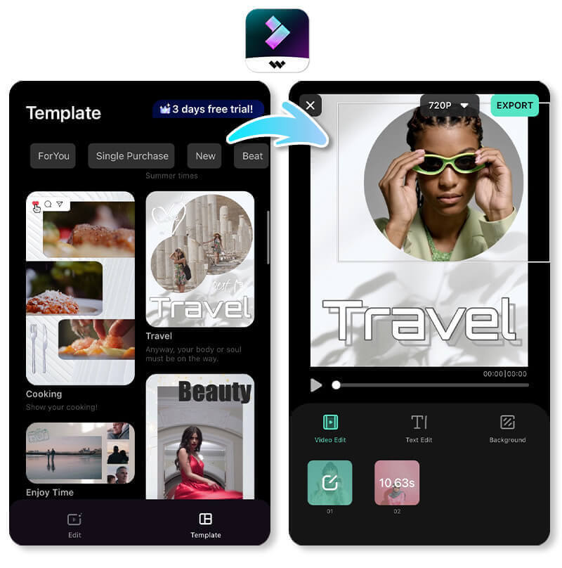 Appli collage vidéo : Filmora Application collage vidéo 2026 : Filmora