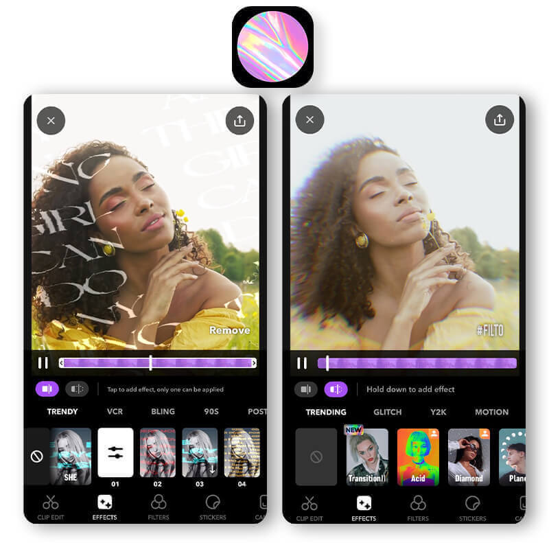 Efets vidéos et filtres vidéos avec Filto Filto application de montage vidéo gratuite