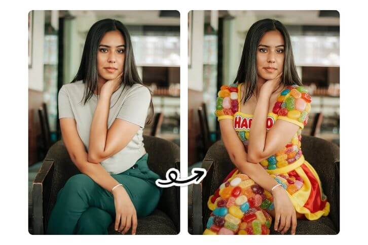 Verwandlung in ein farbenfrohes, kreatives Outfit.