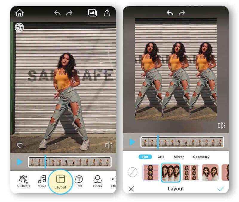 Probiere die tollen Spiegeleffekte von YouCam Video für deine Video-Collagen!