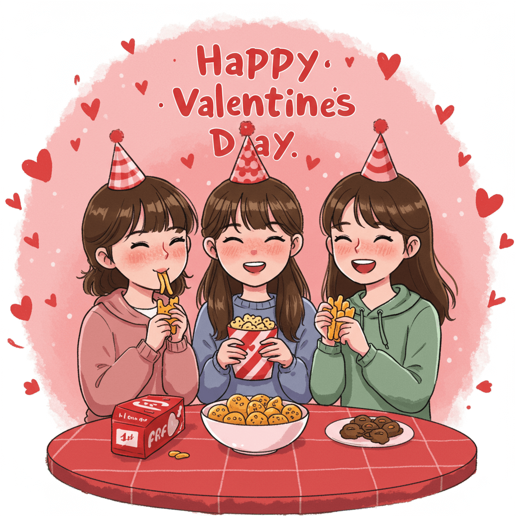 Happy Valentines Day mit Freunden feiern – Galentines Day Illustration Happy Valentines Day mit Freunden feiern – Galentines Day Illustration