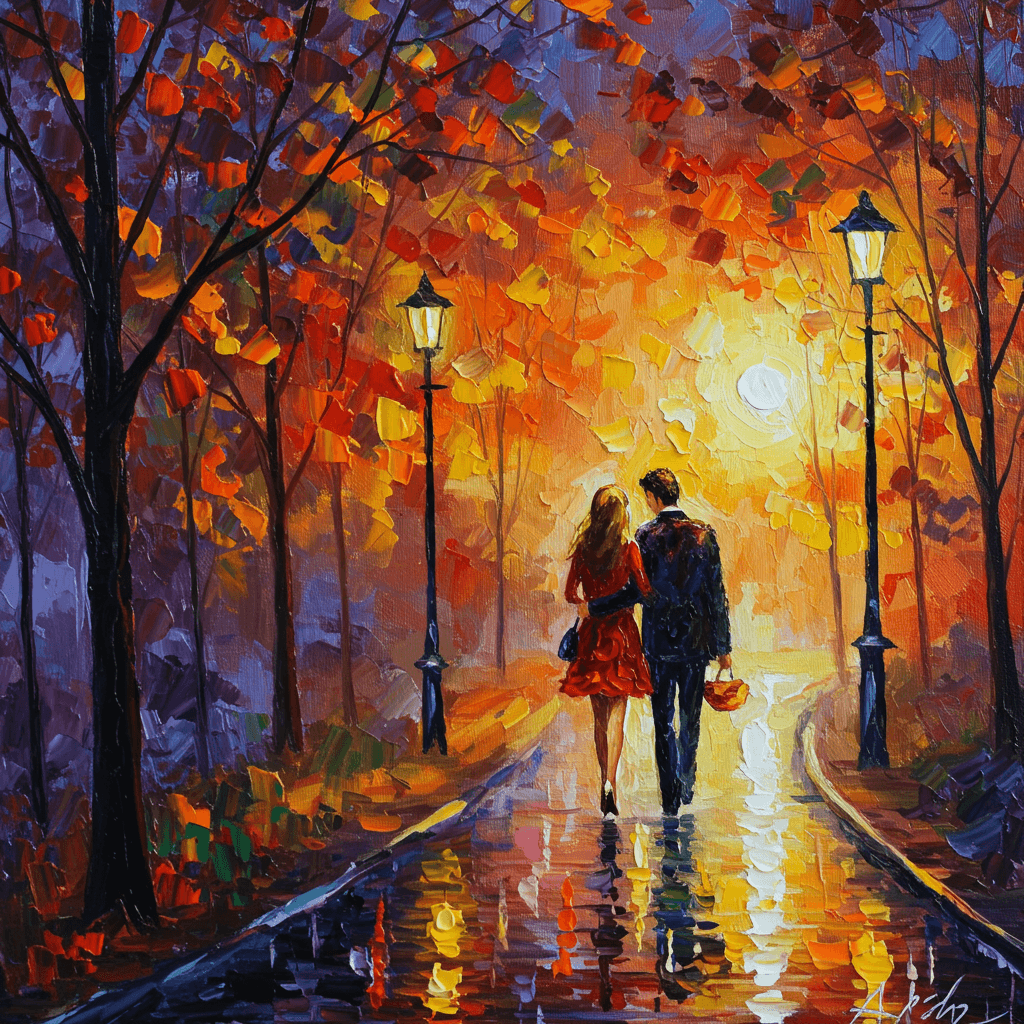 Romantisches Paar beim Herbstspaziergang – KI-generiertes Valentinstag-Bild Romantisches Paar beim Herbstspaziergang – KI-generiertes Valentinstag-Bild