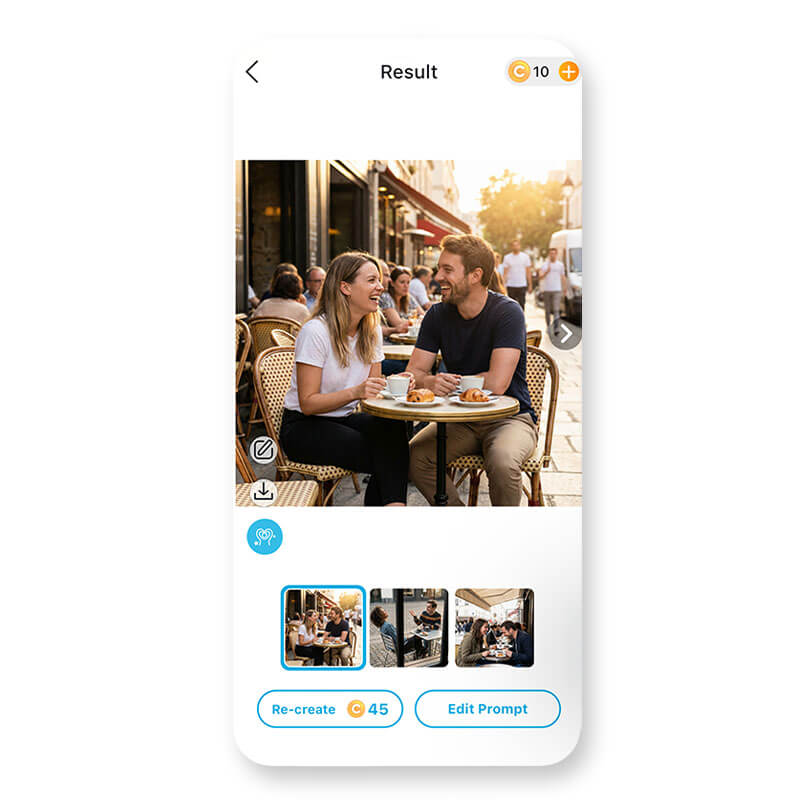 Use text to image AI tool to generate couple photos.