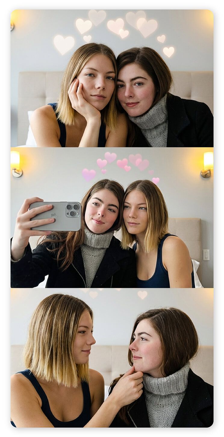 Use AI Group Photo tool to generate romantic Valentine's Day photos.