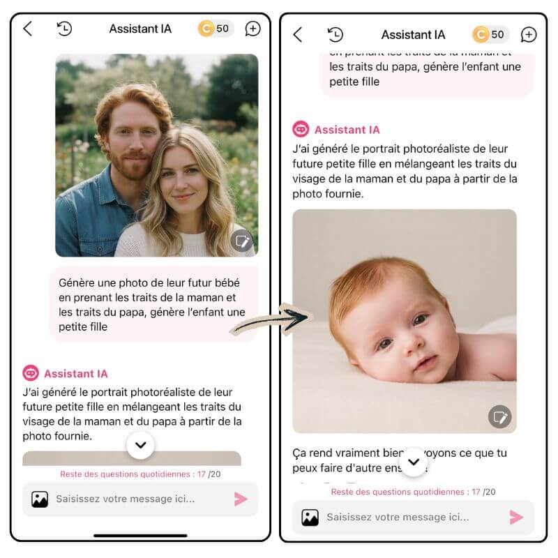 Assistant IA : générateur de bébé IA avec photo maman et papa