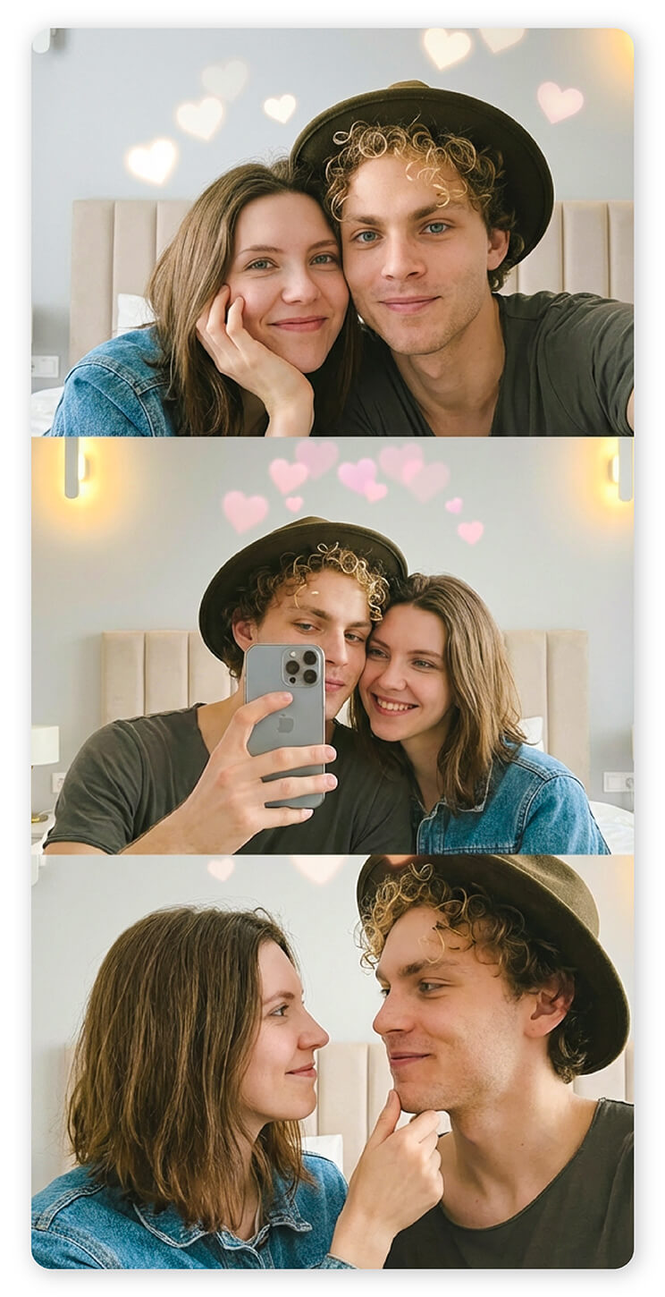 Watch AI bring the couple together in a seamless image or short video. 