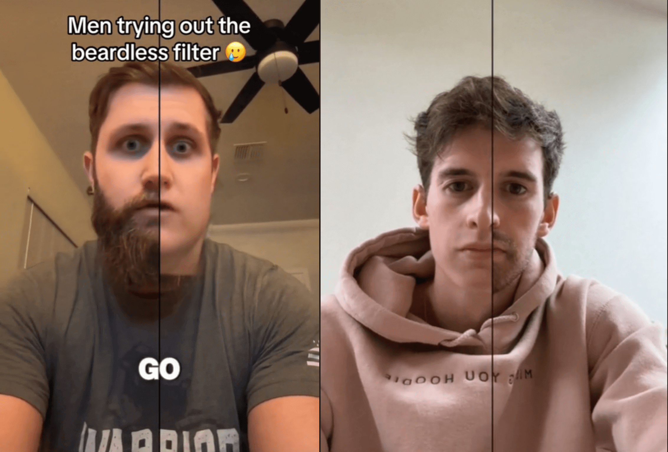 Pria mencoba filter tanpa jenggot di TikTok dengan ekspresi terkejut