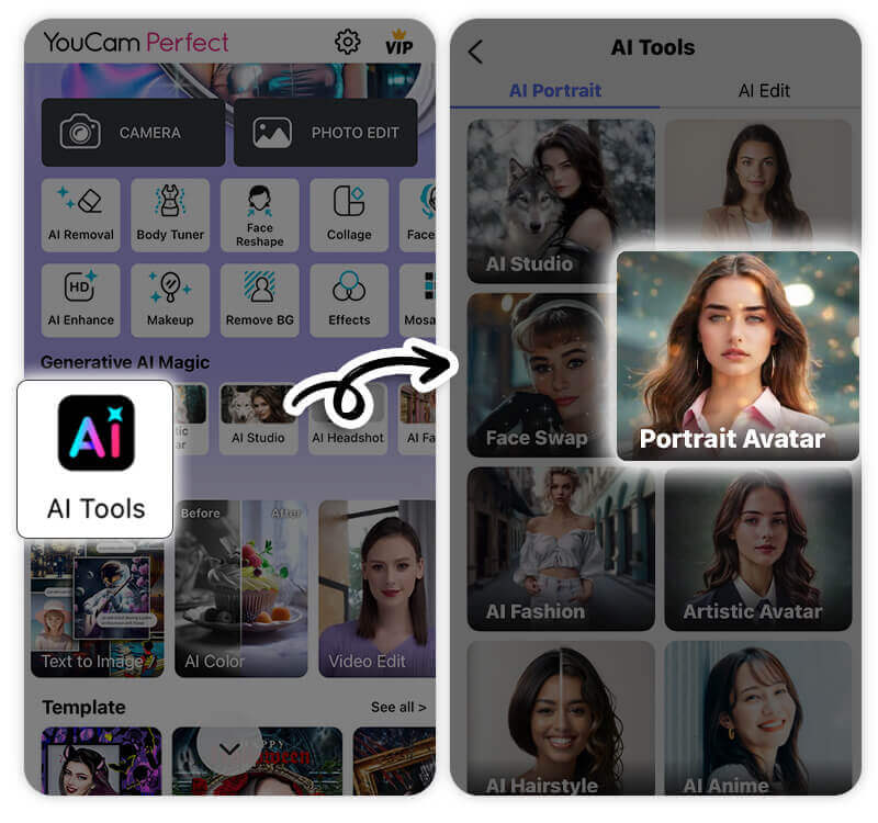 Coba alat Portrait Avatar di YouCam Perfect untuk cepat menambahkan jas ke fotomu Tambahkan jas atau blazer ke foto dalam beberapa langkah mudah dengan Portrait Avatar