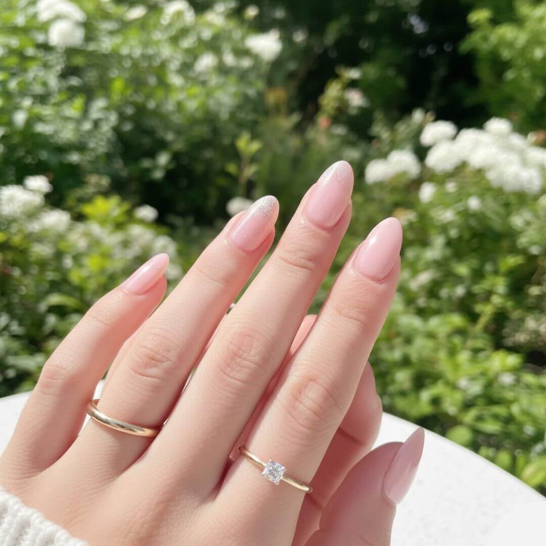 Glossy Pink Nails with Subtle Glitter