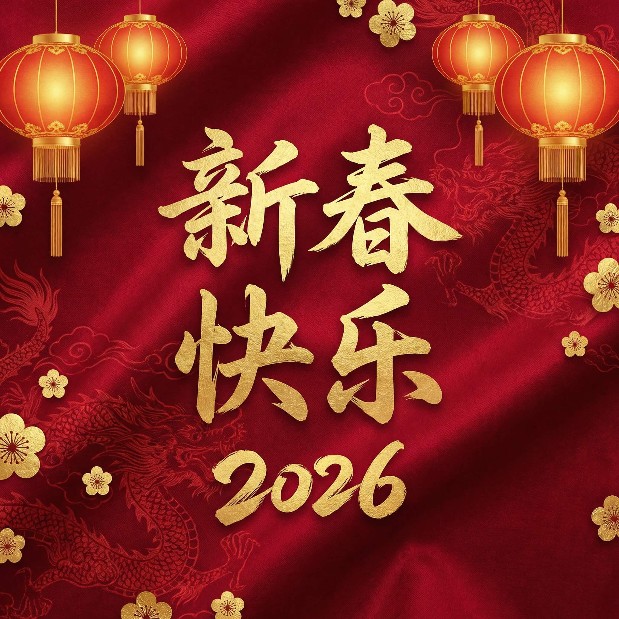 Traditional Chinese New Year greeting card of red and gold